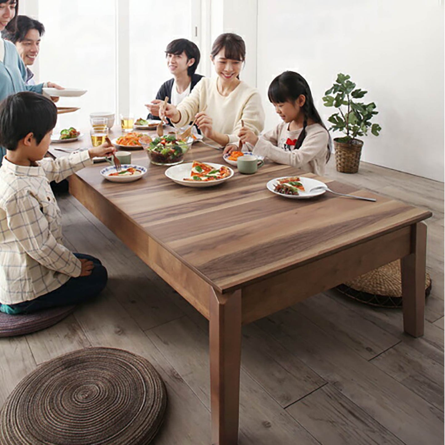 3段階伸長式 天然木ウォールナットエクステンションリビングテーブル AROX