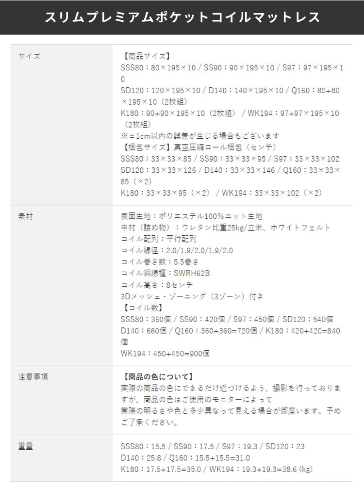 THINPSON マットレス 薄型 ポケットコイル 体圧分散 スリム 新品 送料込み シングル